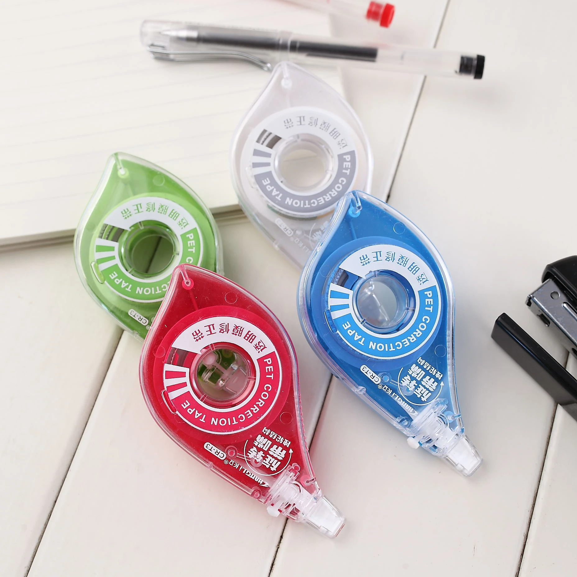 
New School Office Stationery transparent pet custom colored one gear structure Correction Tape With Rotatable Tip for kids 