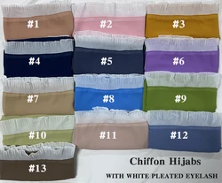 Stitched Pleated Eyelash Lace Hijab Bubble Chiffon Scarf Long Size White and Black Lace Elegant Islamic Shawls Headband Wrap