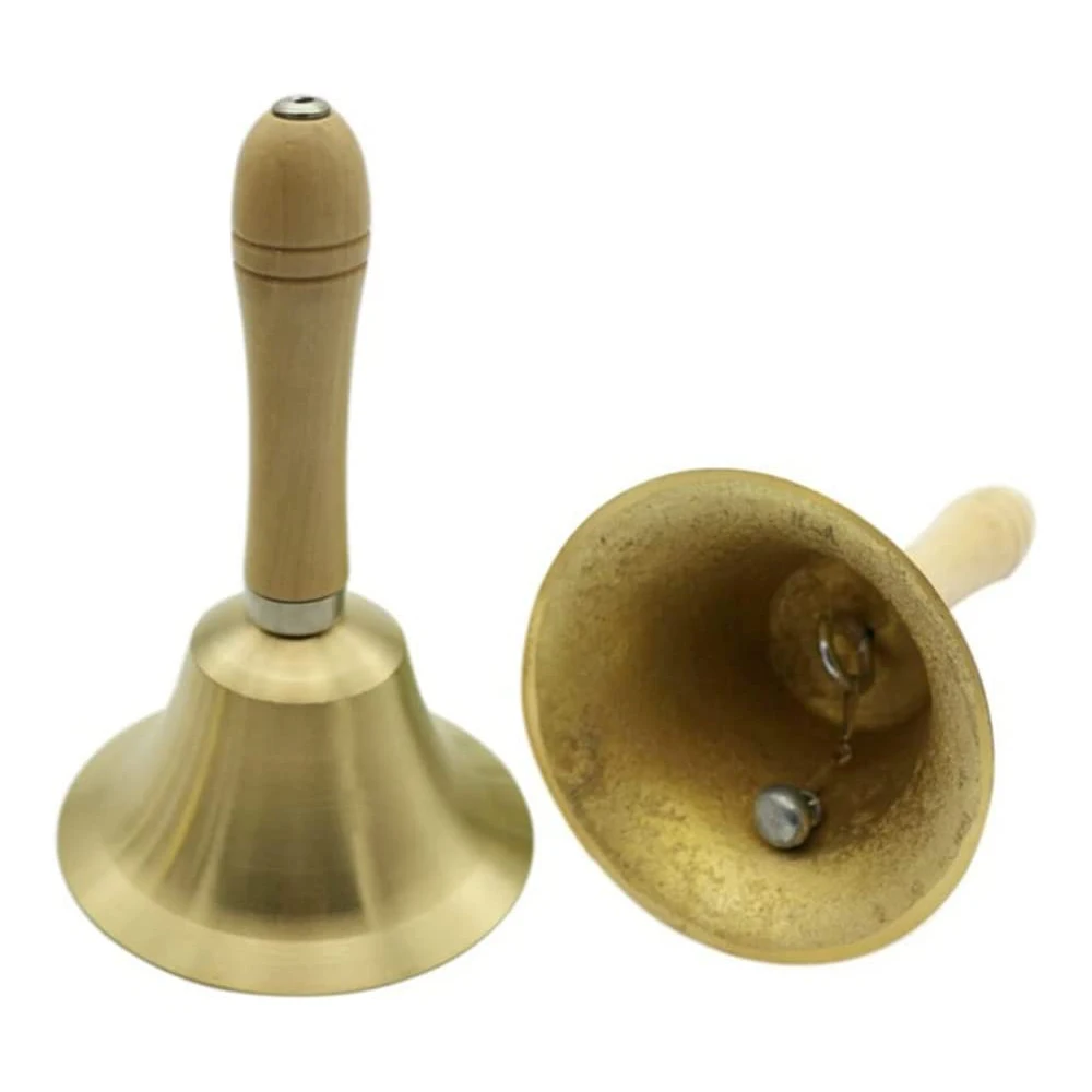Free Sample Wholesale Cheap baby metal call with wooden handle hand bell