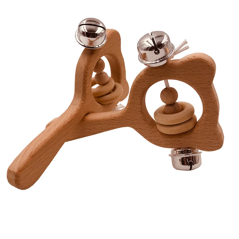 Organic Wood Montessori Styled Baby Rattle Grasping Teething Toy for Toddlers Natural Toys