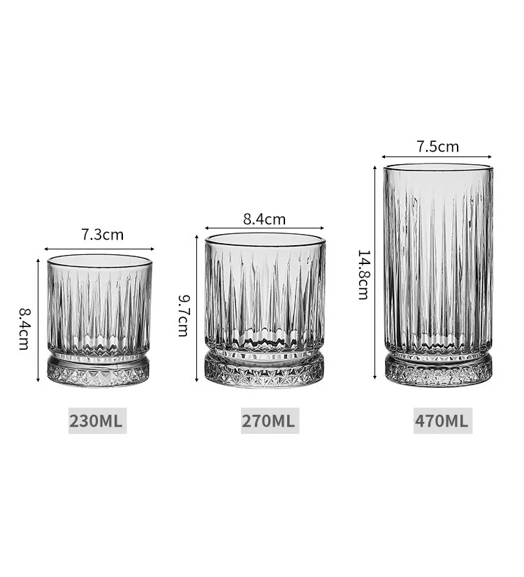 Ribbed Juice Water Drinking Cup Vertical Striped Borosilicate Hand Cut Ripple Tumble Round Whisky Glass Mug Beer Cup