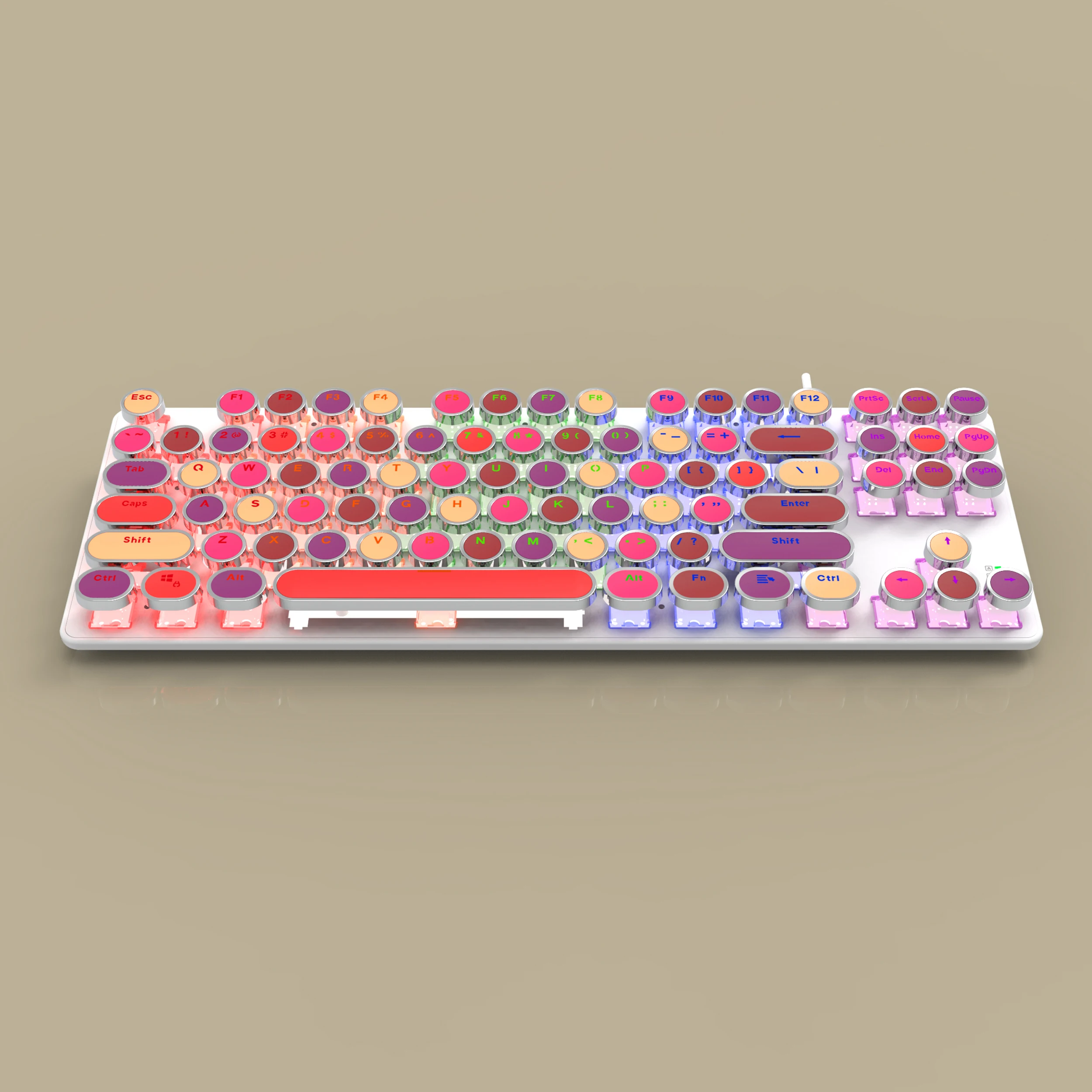 Custom Russian English Layout Round Keycap Backlit USB Wired Metal Panel Retro Gaming Keyboard