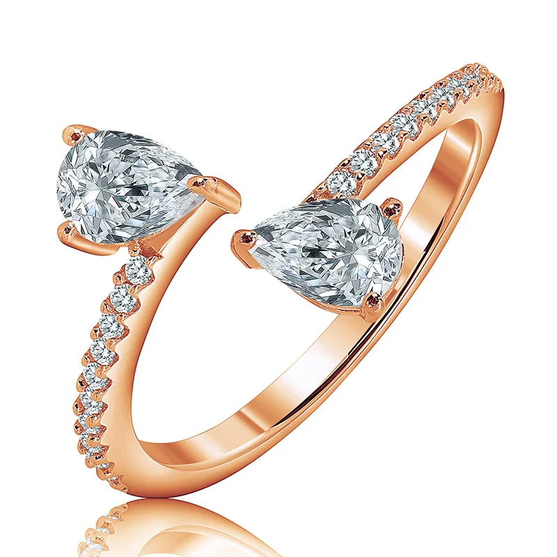 hot dainty ring 925 cz stone pear shape diamond engagement wedding bride promise 18k gold plated silver open cubic zircon rings