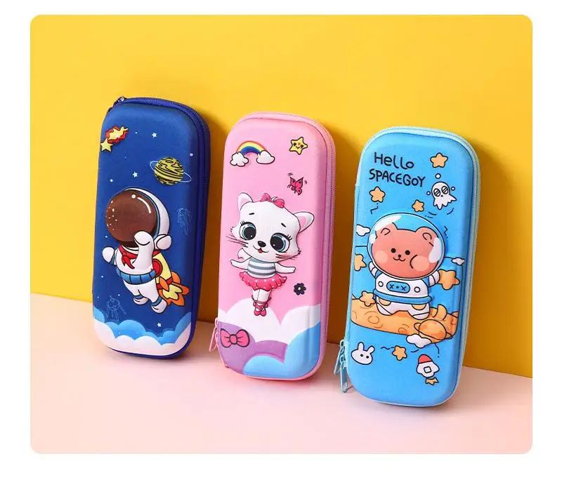 Customized LOGO Pattern Pencil Bag Cute Kids Leather Pencil Case 3D Cartoon EVA Hard Cover School Student Stationery Supplies