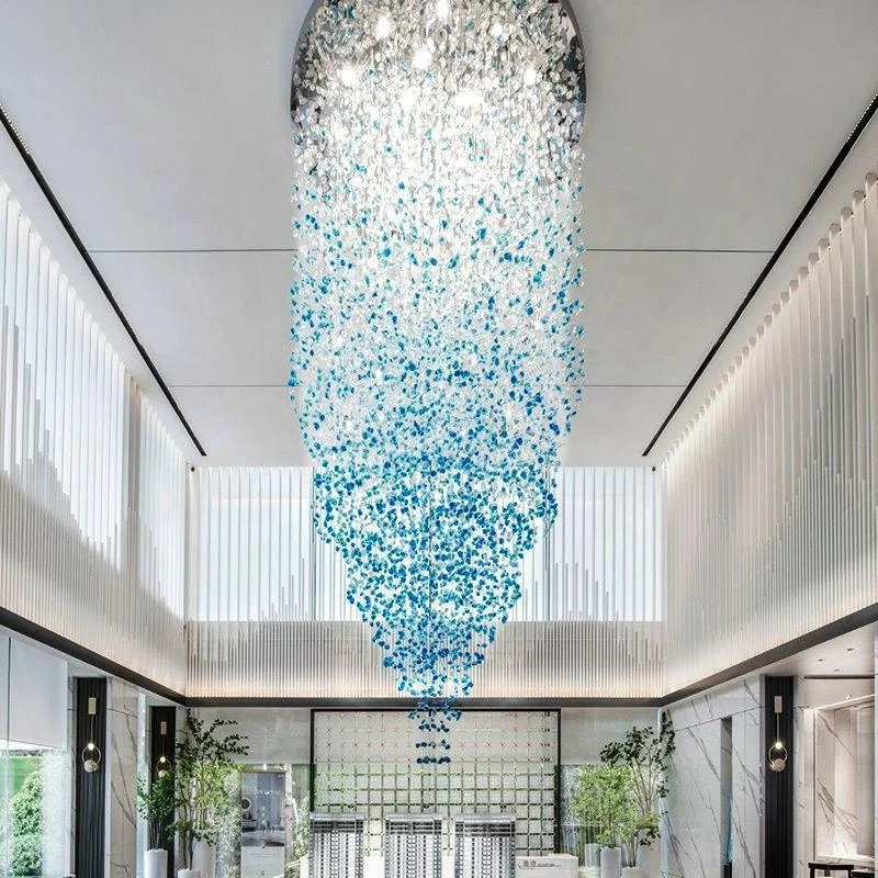 Stone Chandelier Light Room Ceiling Mounted Murano Glass Elegant Tall Ceiling Hotel Lobby Large Long Staircase Home LED Custom