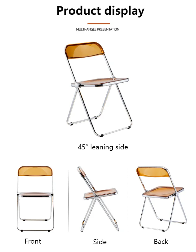 Cheap Price Rental House Meeting Catering Dining Chair Modern Makeup Stool Transparent Acrylic Folding Chair with Metal Legs