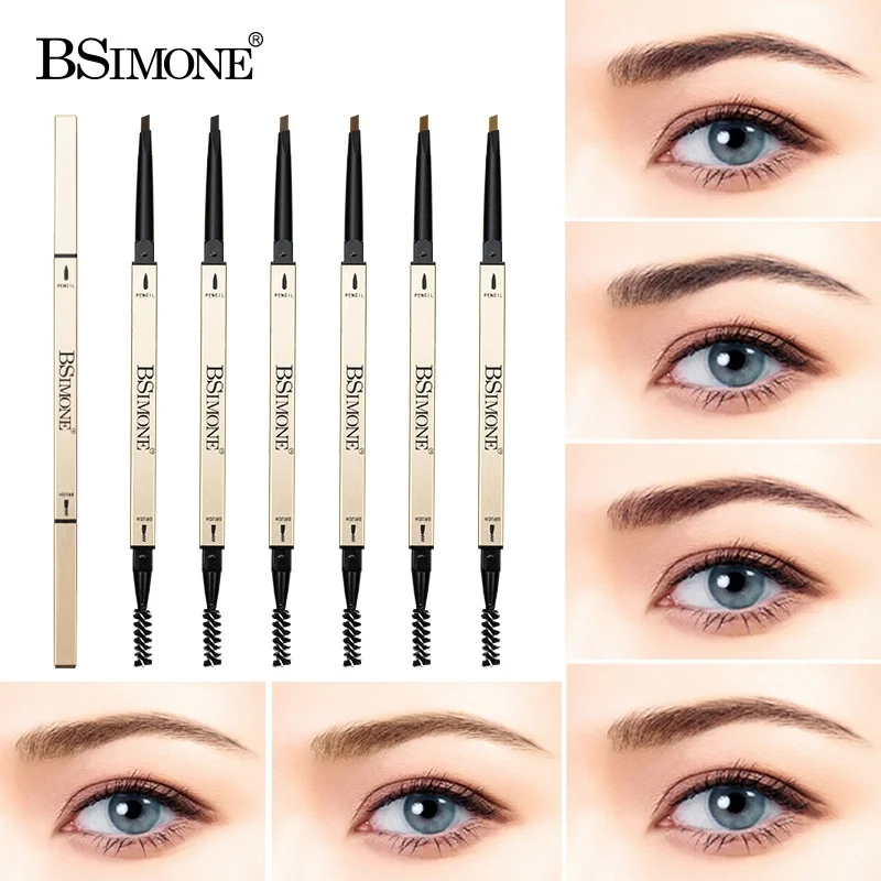 BSimone Double-Ended Ultra-Fine Small Gold Bar Eyebrow Pencil Long-Lasting Waterproof Anti-Sweat Beginners Mineral Box