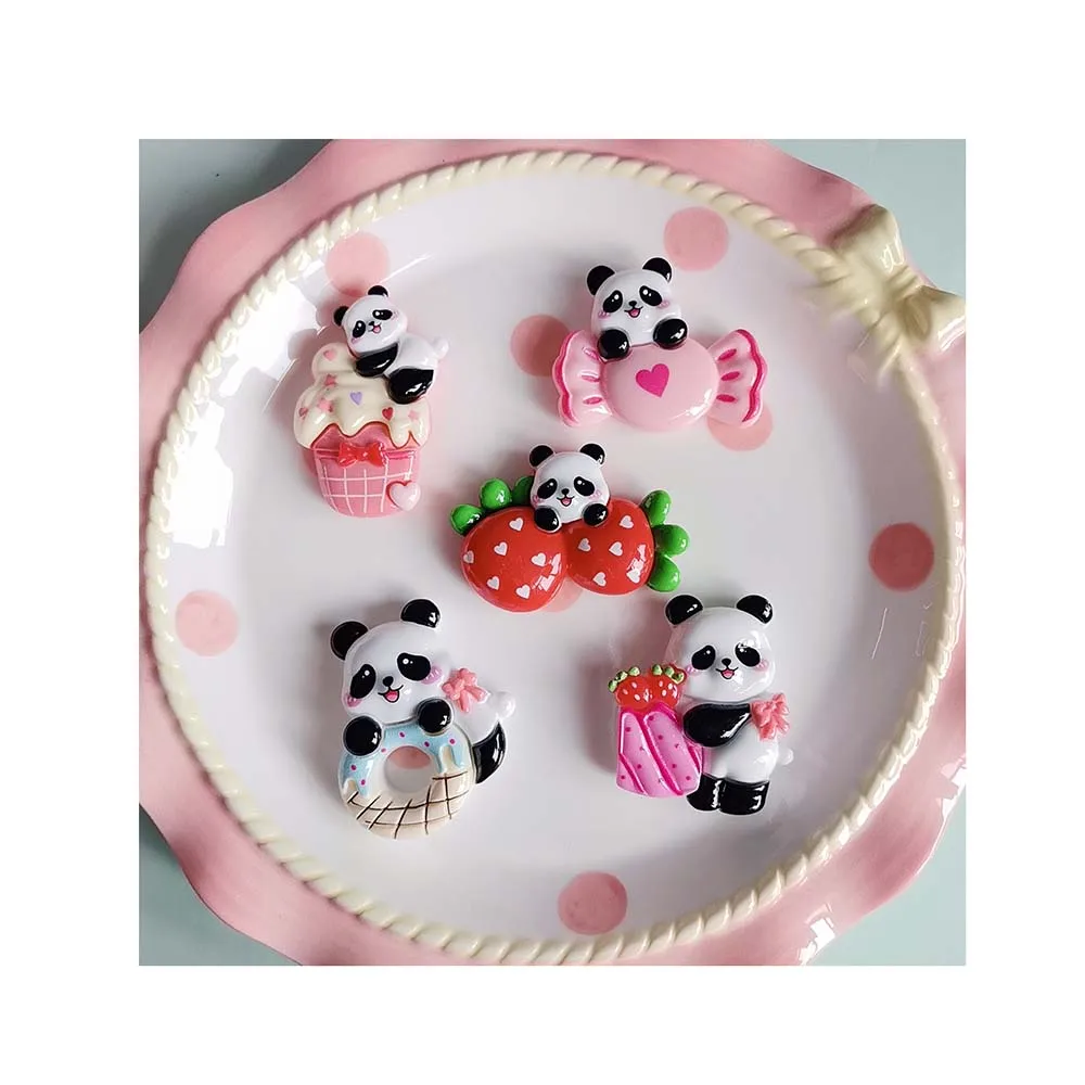 100Pcs Cute Strawberry Ice Cream Donut Candy Mini Resin Figurines Cartoon Panda Flat Back Scrapbooking DIY Jewelry Craft Decor