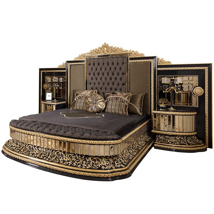 Chuangdian Foshan Factory Customized Luxury Italian Style Classic Bedroom Furniture Set Solid Wood Double King Size Bed