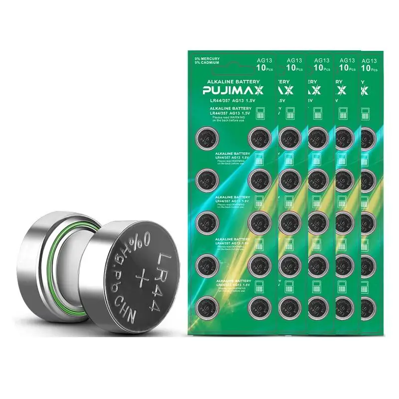 PUJIMAX High quality 50pcs alkaline battery 1.5v batteries pack ag13 button cell battery for watches camera remote control