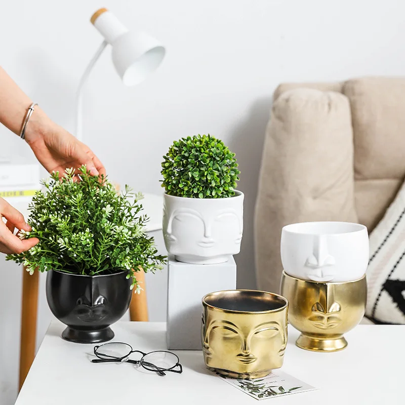 Nordic ceramic human face potted plant vase home soft decoration living room decoration succulent flower pot container