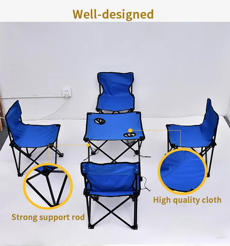 Outdoor Camping Leisure Table and Chair Set of Five Pieces for Picnic Fishing Beach Party Folding Table and Chair