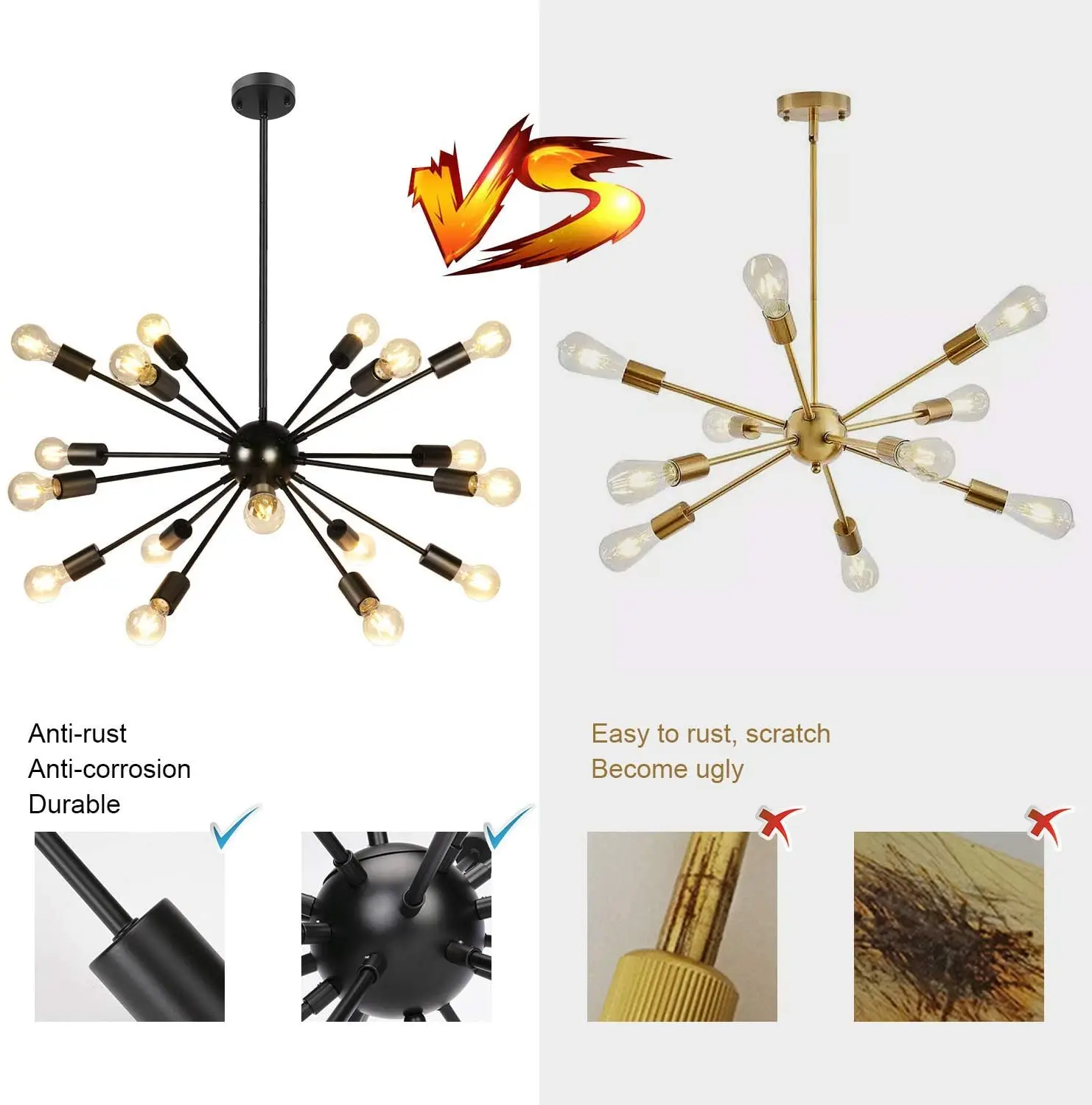 Sputnik Chandeliers 18 Lights Industrial Vintage Ceiling Light Fixture Large Adjustable Modern Black Sputnik Chandeliers