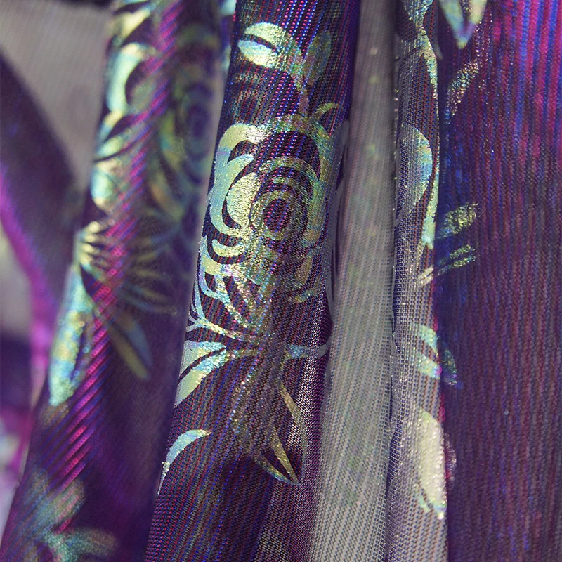 purple blue iridescent moonlight tulle with holographic floral foil