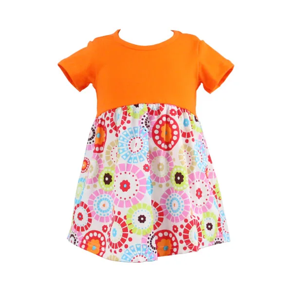 New Design Floral Print Little Girl Skirt Wholesale Short Sleeve Patchwork Cute Kids Girl Casual Dress