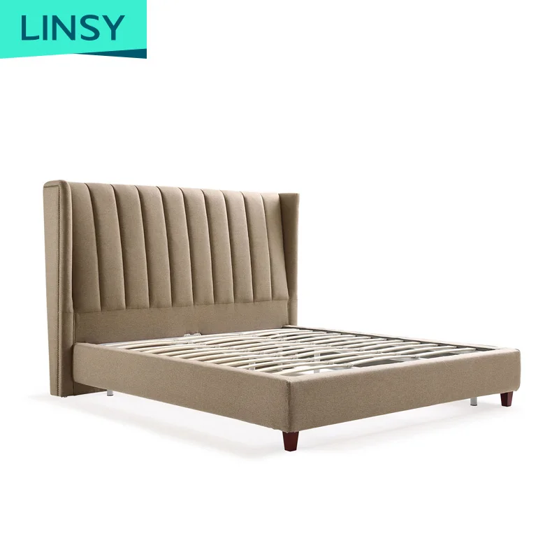 Double Bed and Mattress Set Style Room Wood Design Upholstered Fabric European Home Furniture Bedroom Furniture Soft Bed Modern