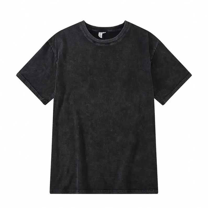 
high quality fashion boxy 100% cotton black vintage acid wash t shirts in bulk 