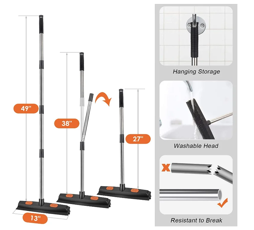 Manufactures Pet Hair Rubber Broom Removal Tool Carpet Rake Floor Brush Magic Broom Brush with Squeegee Fur Soft Push Broom