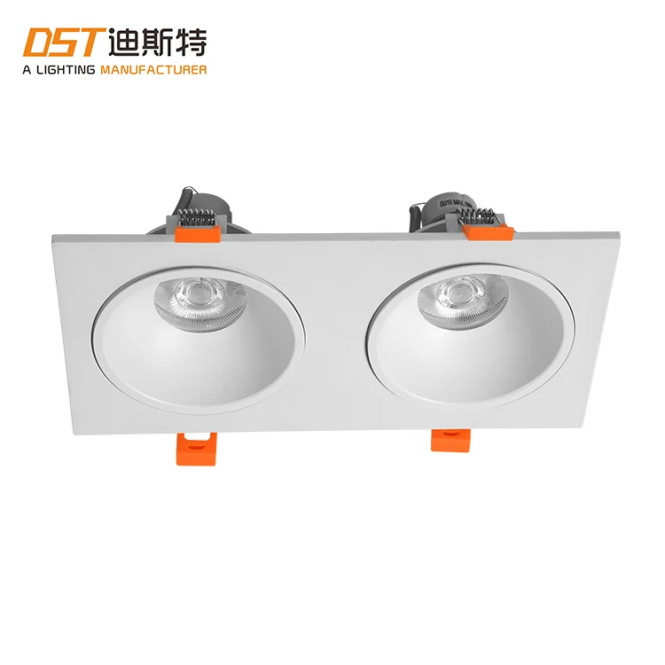 Double Heads Square Aluminum Spot Light Living Room Recessed Ceiling MR16 GU10 LED Spotlights