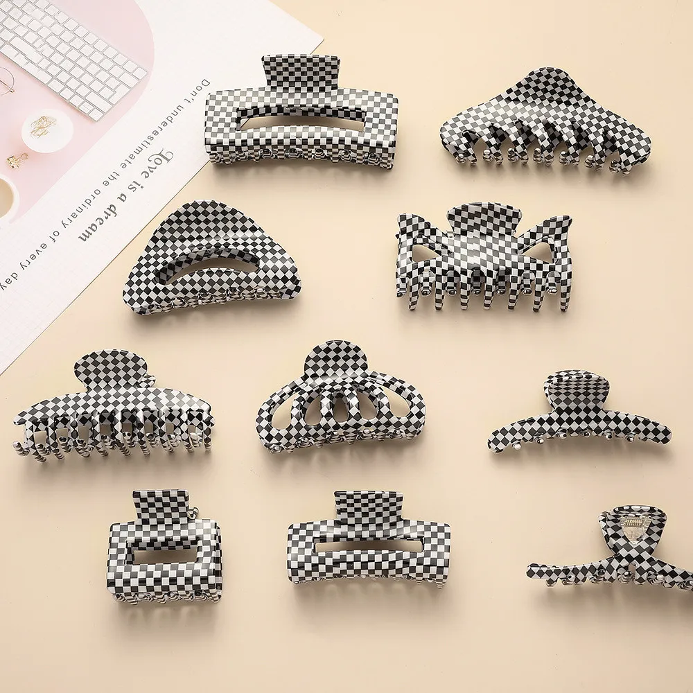 New Ins Large Multicolor Checkerboard Grid Square Semicircle Acetate Hair Clip Claw Hair Women Hair Accessories