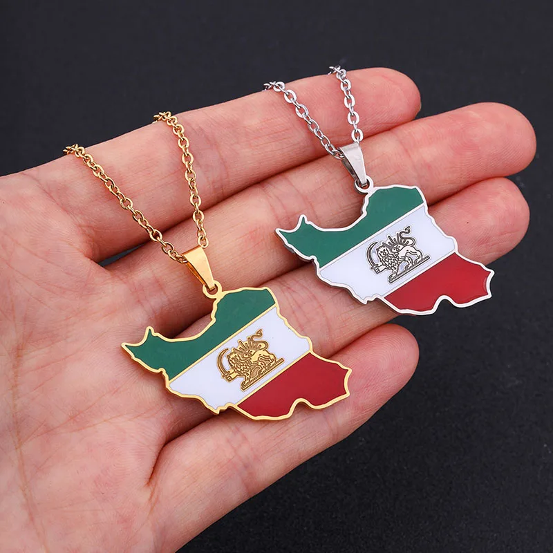Blues wholesale world map necklace stainless steel enamel iran map necklace with oil for men necklace jewelry