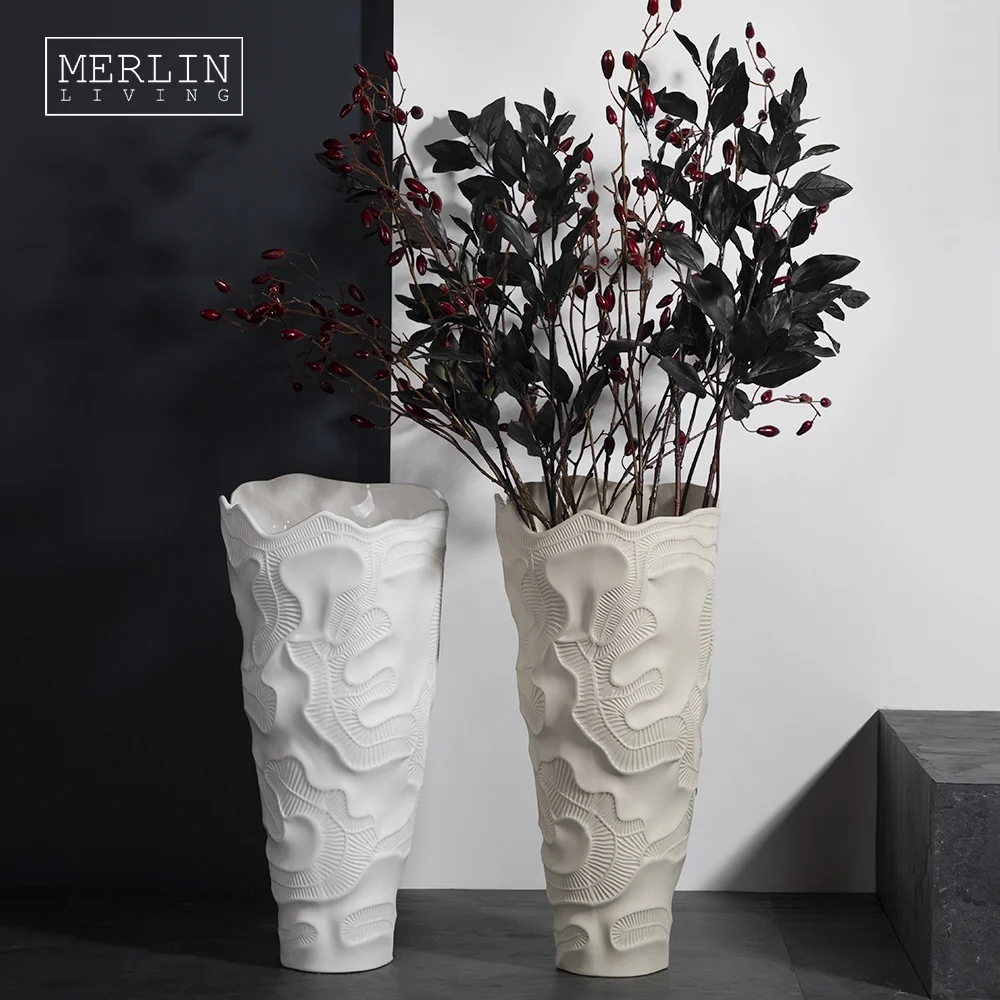 Merlin Modern Italian Colorful porcelain vases home decor wide mouth ceramic design torch tall textured nordic for flower vases