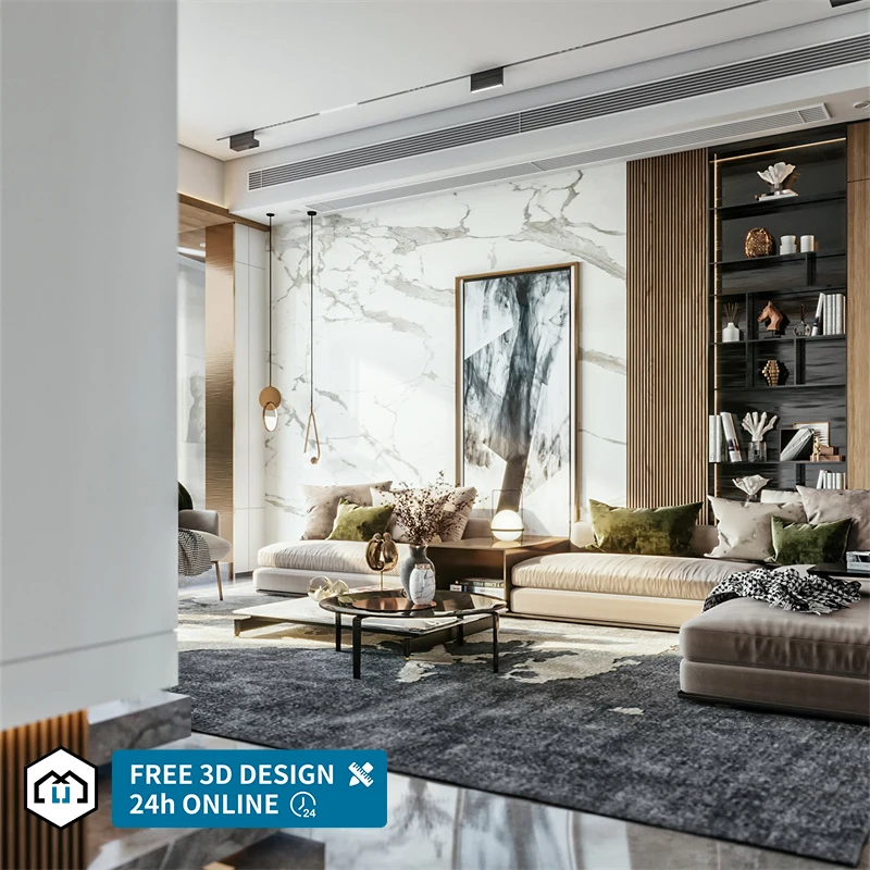 Комплексное решение, архитектурные планы, роскошная вилла, домашний декор, 3D-рендеринг, современный дизайн интерьера