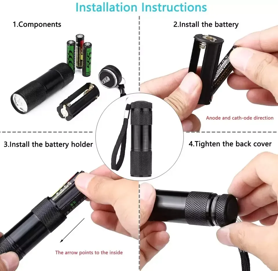 Howlighting  MINI UV Flashlight 9 LED  AAA Battery Torch Ultraviolet UV Light 395NM LED UV Flashlights