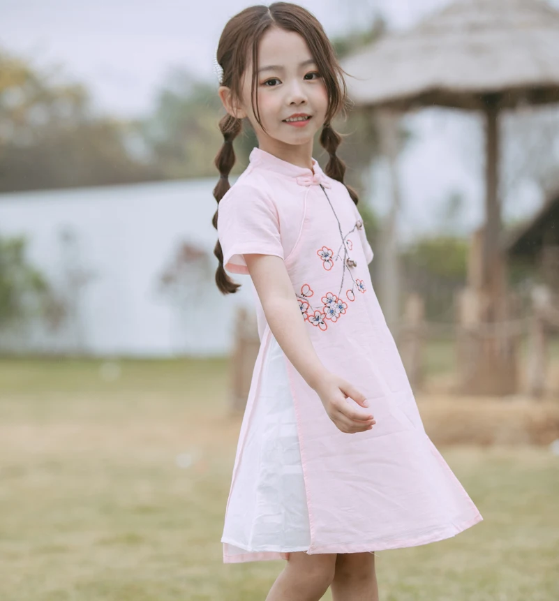 Chinese Traditional Cheongsam Layered Little Dresses Kids Wears Qipao Girl