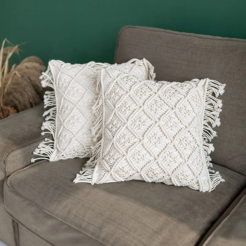 Hot Selling Macrame Boho Pillow Case Cover Wedding Decor Handmade Cotton Woven Pillow Case Crocheted Home Decor Cushion Covers