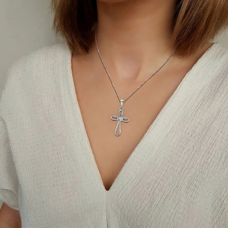 Factory Custom Sterling Silver 925 Diamond Cross 925 Sterling Silver Cross Pendant Cross Minimalist Necklace Sterling Silver 925