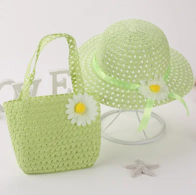 Wholesale straw hat with bag summer paper sunhat for kids