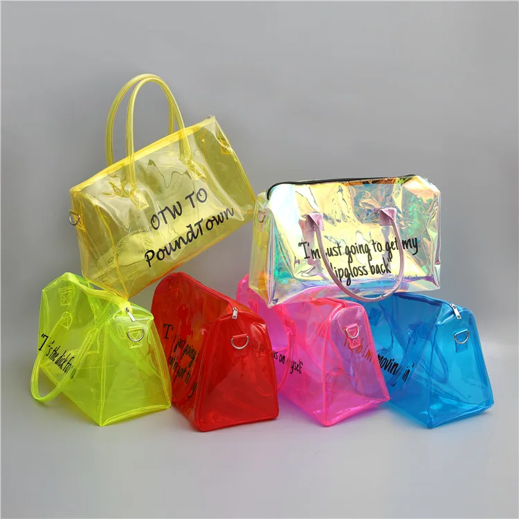 wholesale waterproof transparent pink duffle bag travel girls plastic jelly overnight clear bags weekend