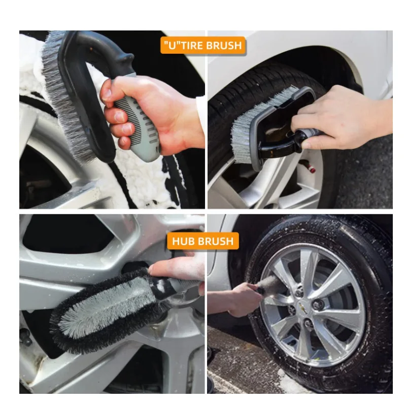 9 Pcs Car Wash Microfiber Towels Set Tire Brushes Car Cleaning Kit Set for Exterior Interior Cleaning Tools