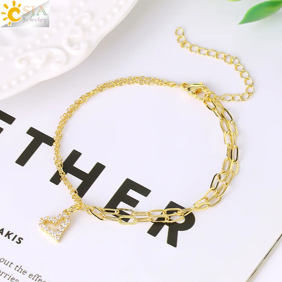 CSJA fashion jewelry bracelet stainless steel 18k gold plated moon butterfly love charm double-layer bracelets for female S939
