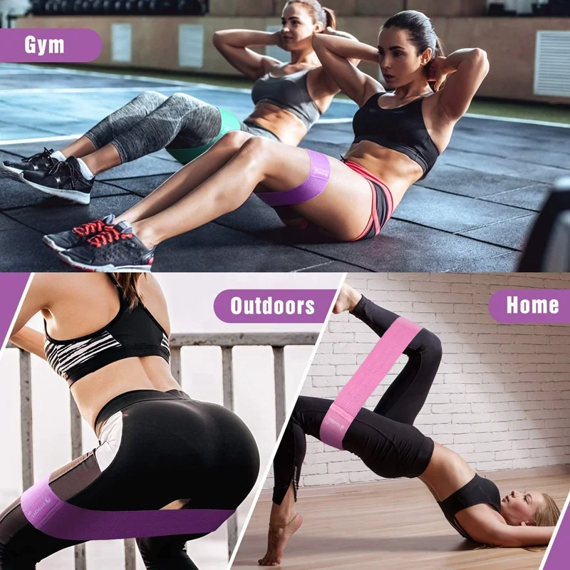 
Low MOQ Wholesale Durable Anti Slip Exercise Loop Band Set Custom Logo Yoga Hip Fabric Resistance Bands For Legs Glutes Booty 