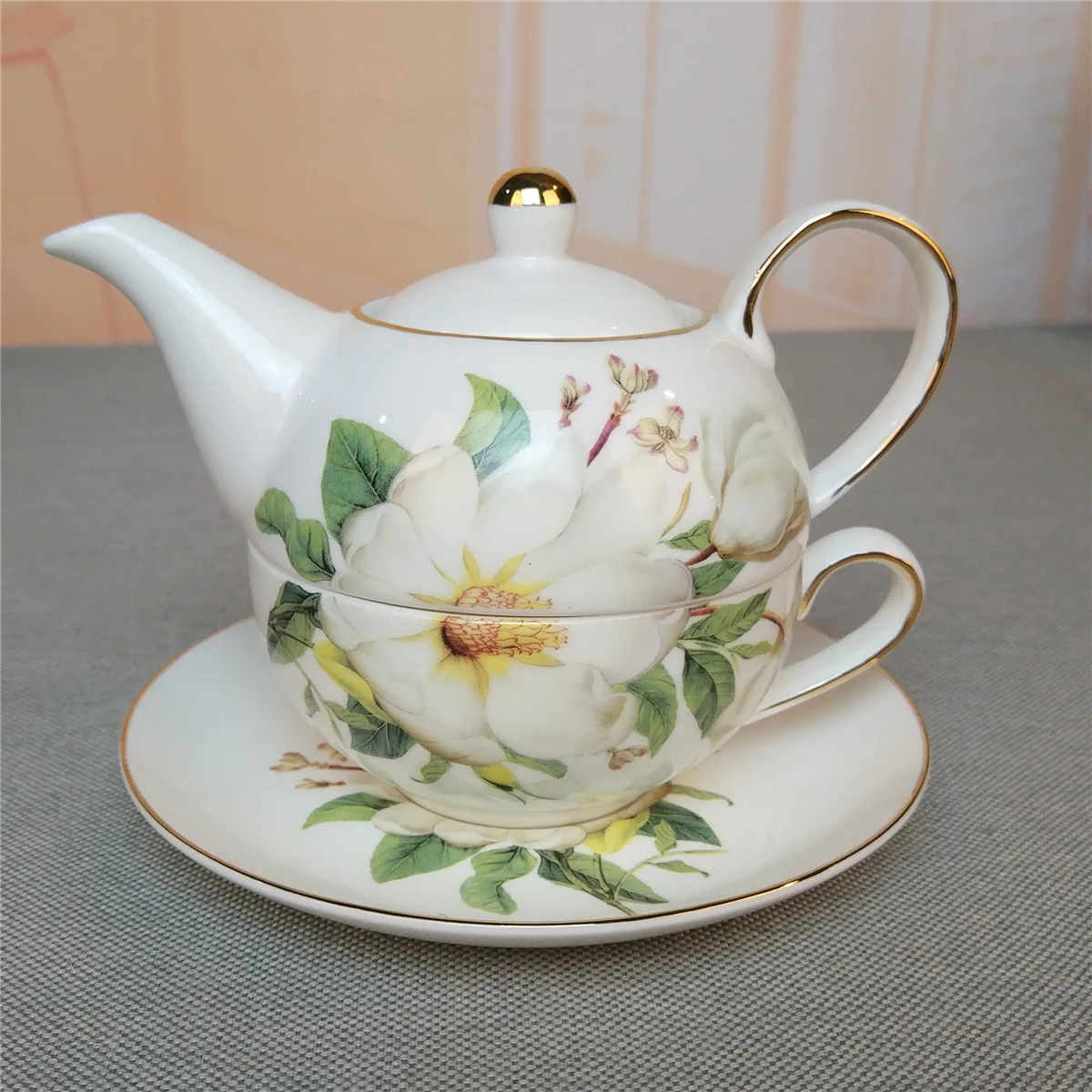 Porcelain Floral Teapot and Teacup For One