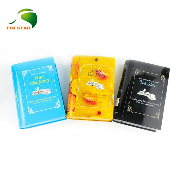 customized decorative food grade book shape metal packaging chinese tea tin