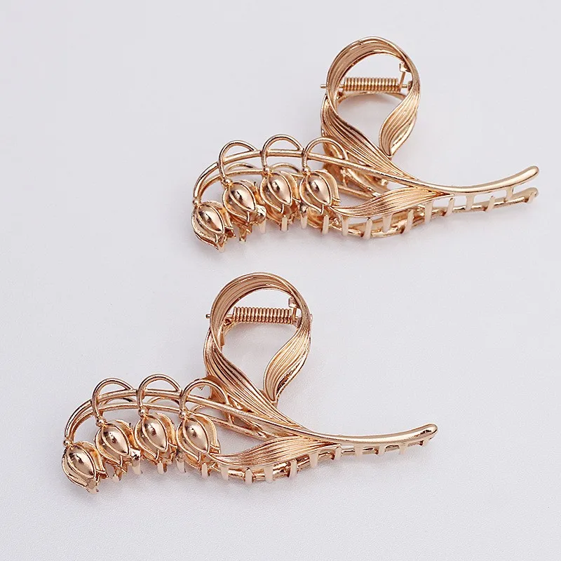 Fashion Hair decoration flower back head ponytail hair grab clip large metal flores convallariae fine women shark hair claw