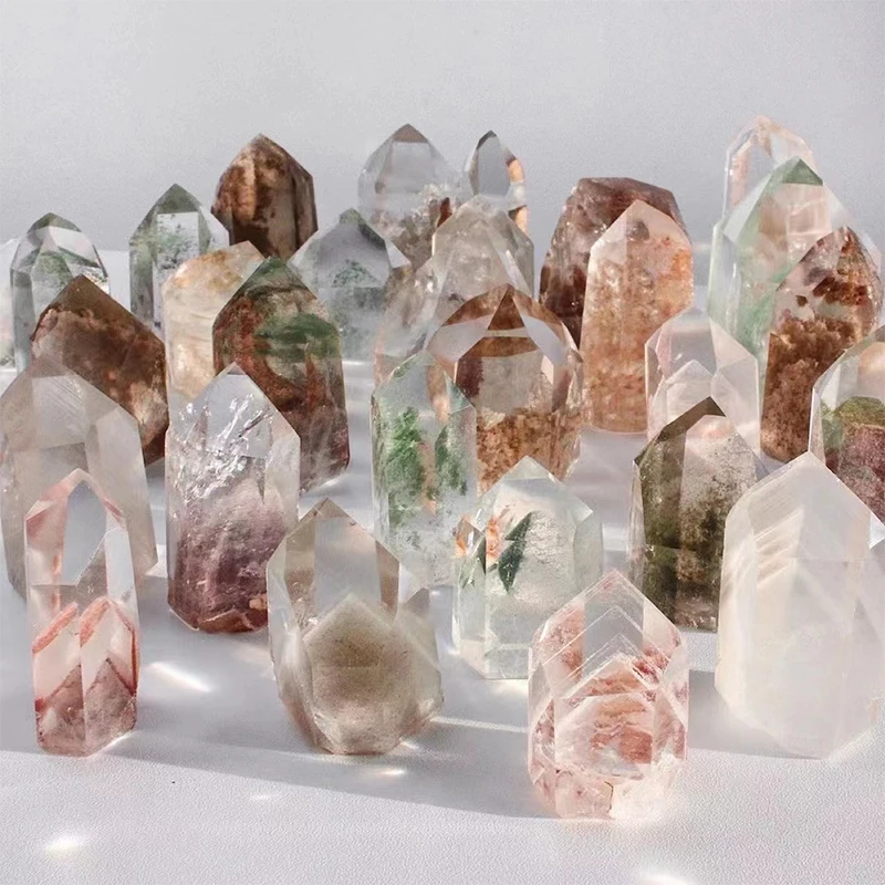 natural crystal stone polished green phantom quartz tower garden quartz point crystal tower for sale