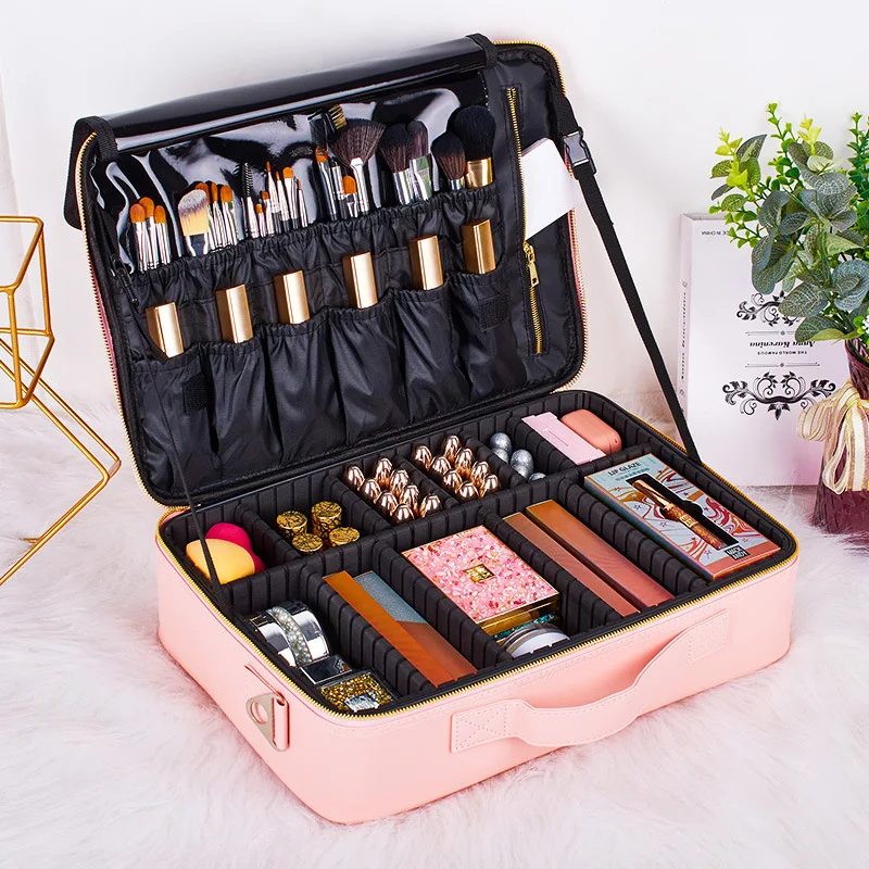 KALANTA nail bolsa de couro Girls Pu Travel Makeup Beauty Storage Box Travel Portable Artist Cosmetic case box Hand Bag