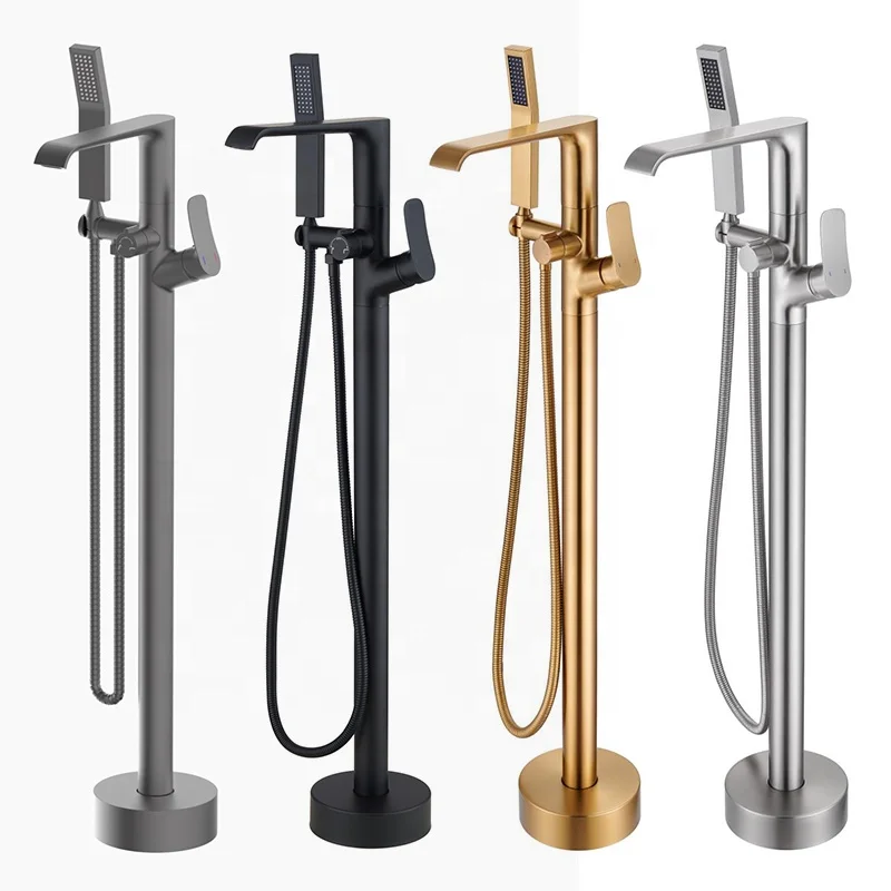 Copper Hot Cold Water Tub Filler Shower Bath Mixer Tap Floor Mount Bathtub Shower Faucet Bathroom Free Standing Bathtub Faucet