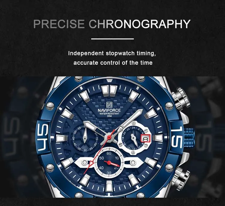 NAVIFORCE NF8019 high quality made in china men hour stylish Stainless steel  band waterproof watch character Casual wrist watch
