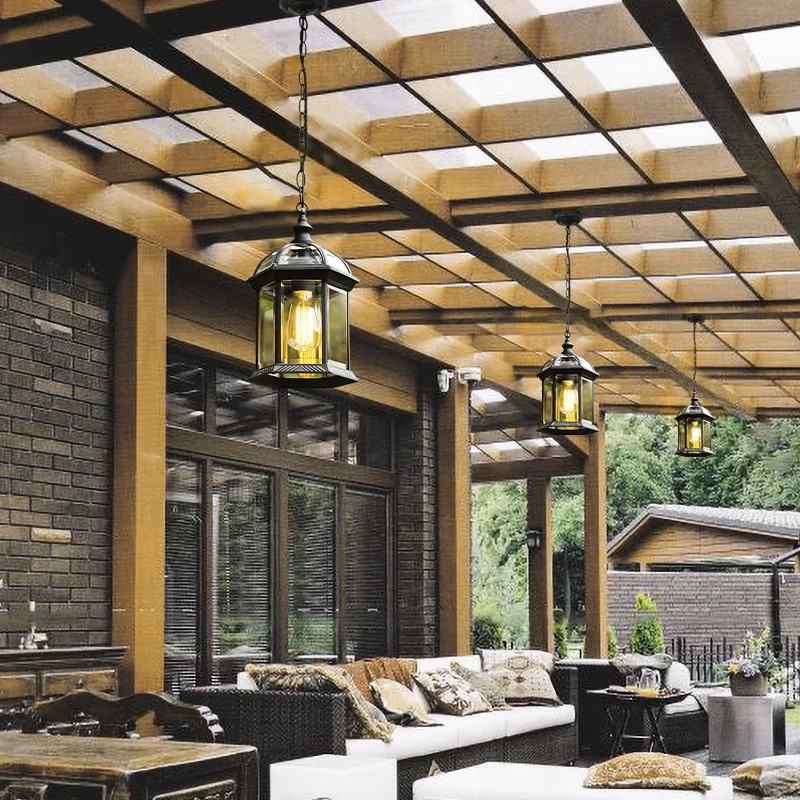 Outdoor retro Rustic Metal loft Vintage industrial aluminium glass Antique waterproof LED Outdoor Chandelier  Pendant lamp