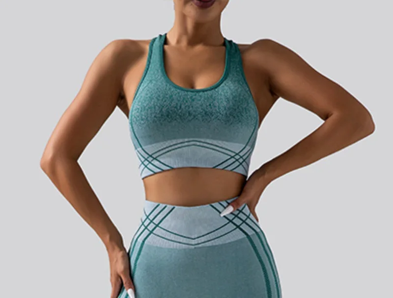 Wholesale 2023 New 2 Pcs Patterned Ombre Seamless Gym Wear Clothes for Women High Waist Leggings With Sports Bra Yoga Activewear