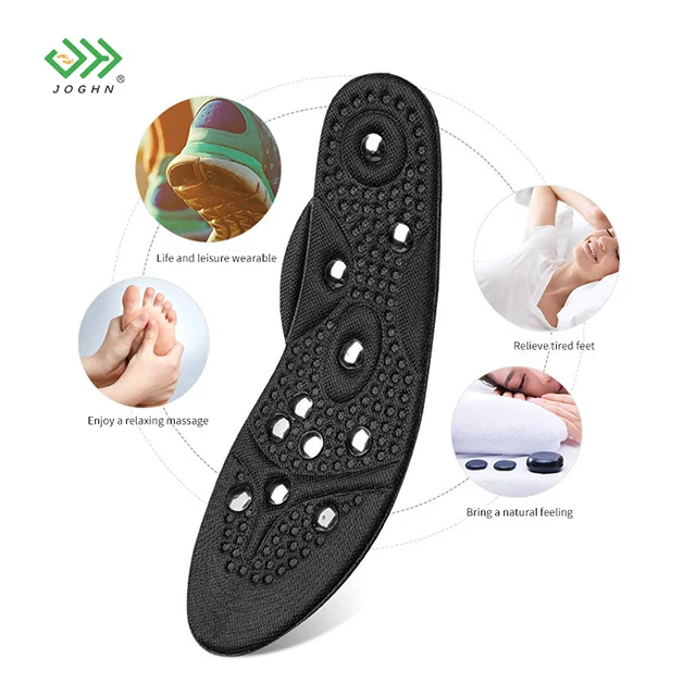 JOGHN Black Magnetic Insoles Foot Massage Shoe-pad Foot Therapy Reflexology Pain Relief Shoe Inserts for Man and Woman