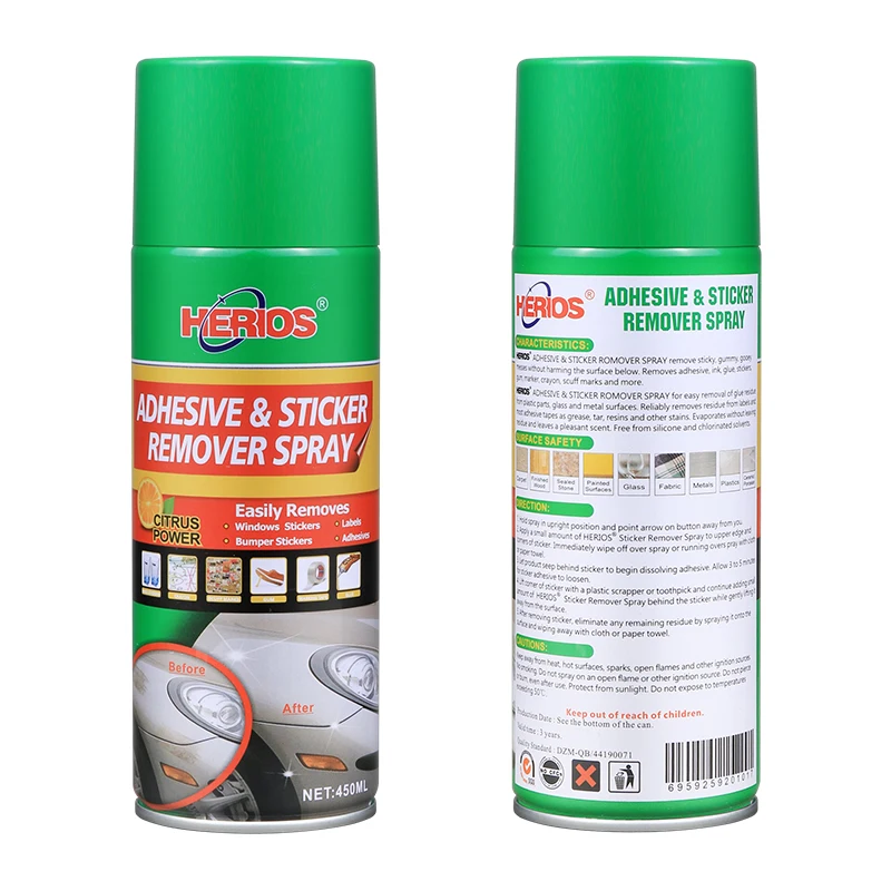 Best 450ml Herios car care products sticker and adhesive remover spray pitch cleaner for cleaning sap sticker spot coal asphalt