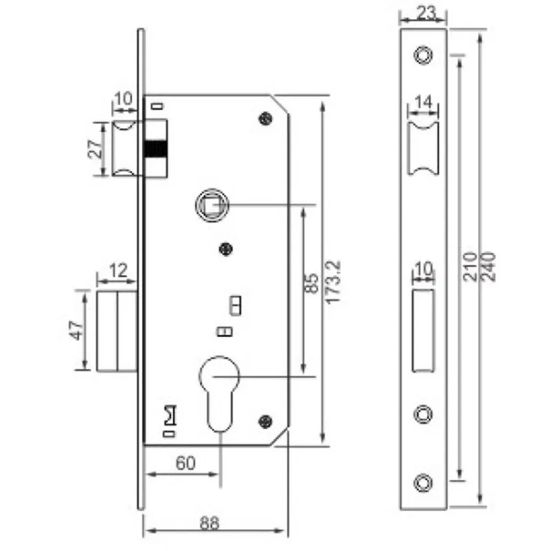 Venezuela  Colombia Market Popular Iron Steel lock 35mm Backset Mortise door Lock Body