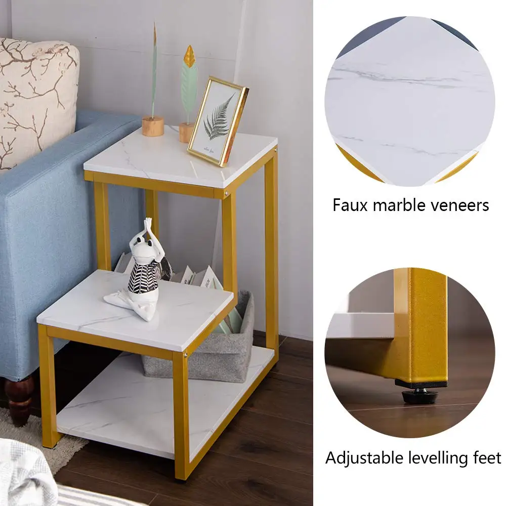 
living room 3 tier high end modern unique coffee side end table with gold frame 