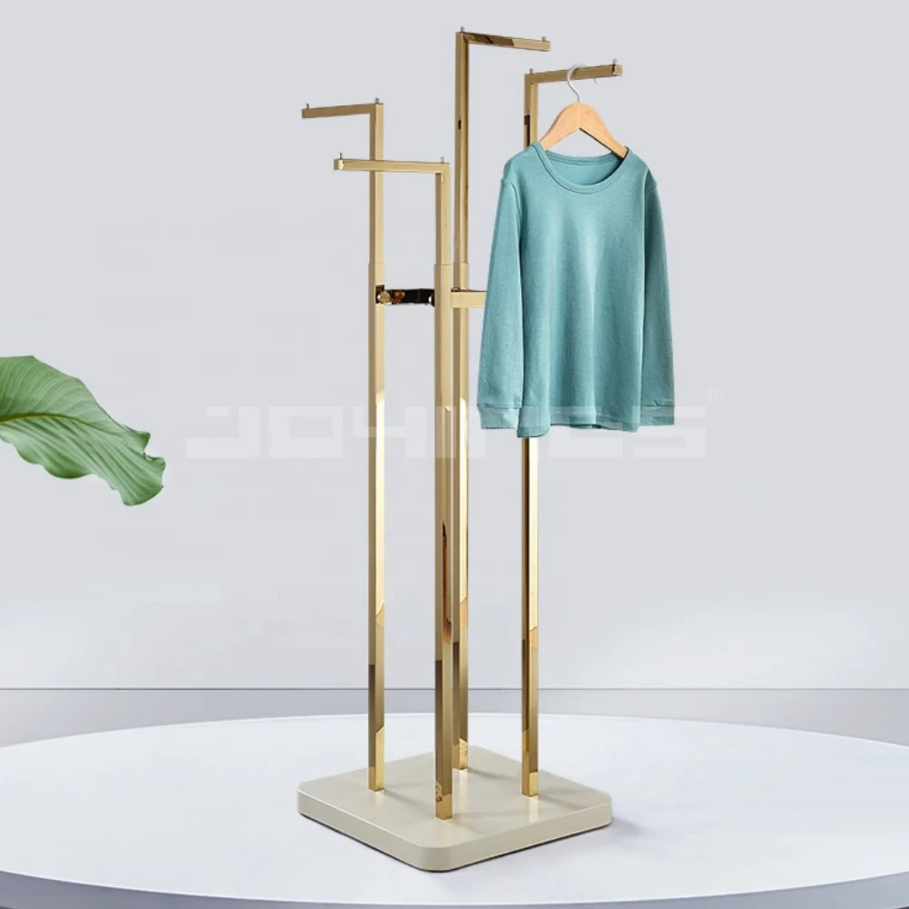Island gold color stainless steel hanging clothes display stand in ladies garments shop